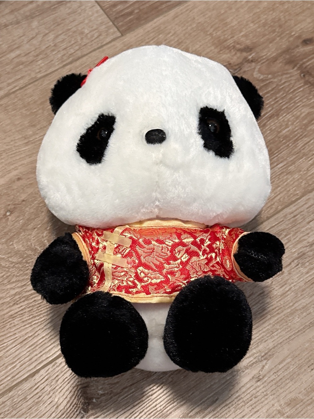Plush Panda Soft Toy - White & Black with Red Outfit